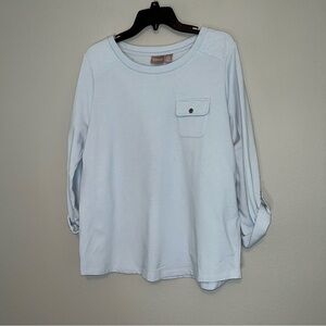 Chico’s Powder Blue Roll Up Sleeves Top Chico’s Size 2 US Size L